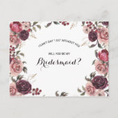 Elegant Burgundy Summer Floral Bridesmaid Einladungspostkarte (Vorderseite)