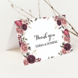 Elegant Burgundy Summer Floral Dankeschön Card Dankeskarte