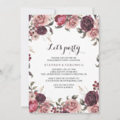Elegant Burgundy Summer Floral Let's Party Einladung (Vorderseite)