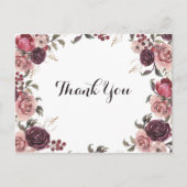 Elegant Burgundy Summer Floral Vielen Dank Postkarte (Vorderseite)