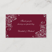 Elegant Burgundy Swirl Wedding Long Name Platzkarte (Rückseite)