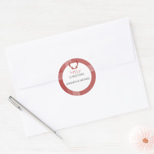 Elegant Burgundy Tartan Monogram Runder Aufkleber