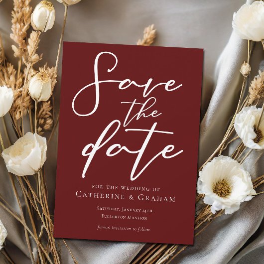 Elegant Burgundy Typografy Minimalistisch Save The Date
