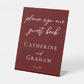Elegant Burgundy Typografy Wedding Guest Book Sockelschild (Vorderseite)