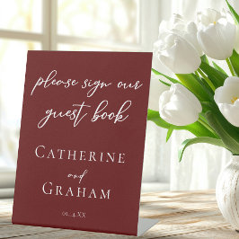 Elegant Burgundy Typografy Wedding Guest Book Sockelschild