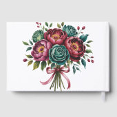 Elegant Burgundy und Emerald Peony Wedding Gästebuch (Rückseite)