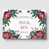 Elegant Burgundy und Emerald Peony Wedding Gästebuch (Vorderseite)
