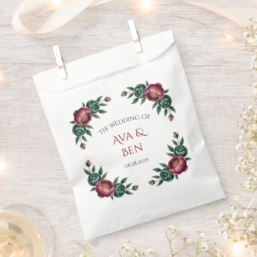 Elegant Burgundy und Emerald Peony Wedding Geschenktütchen (Ausgeschnitten)