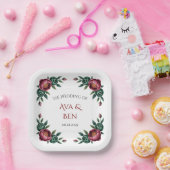 Elegant Burgundy und Emerald Peony Wedding Pappteller (Party)