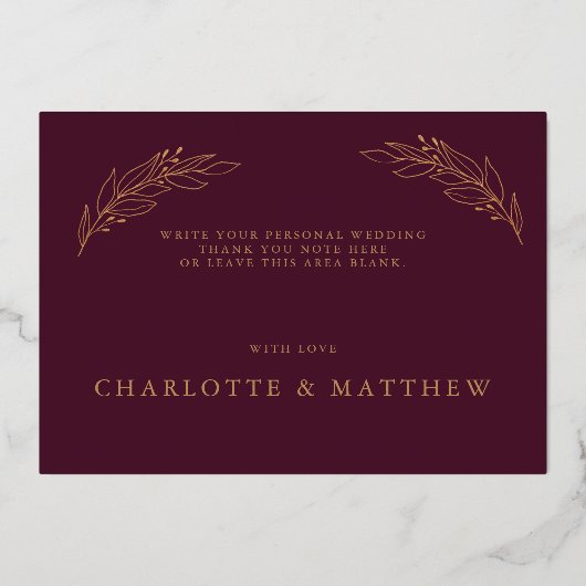 Elegant Burgundy und Gold Wedding Vielen Dank Folieneinladung (Rückseite)