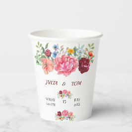 Elegant Burgundy und Rosy Floral Pappbecher