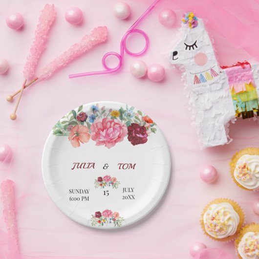 Elegant Burgundy und Rosy Floral Pappteller (Party)