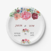 Elegant Burgundy und Rosy Floral Pappteller (Vorderseite)