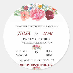 Elegant Burgundy und Rosy Floral Runder Aufkleber