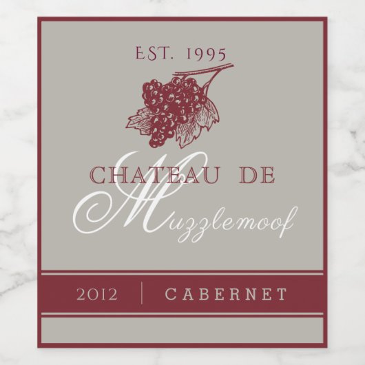 Elegant Burgundy und Silver Weinetikett (Einzelnes Label)