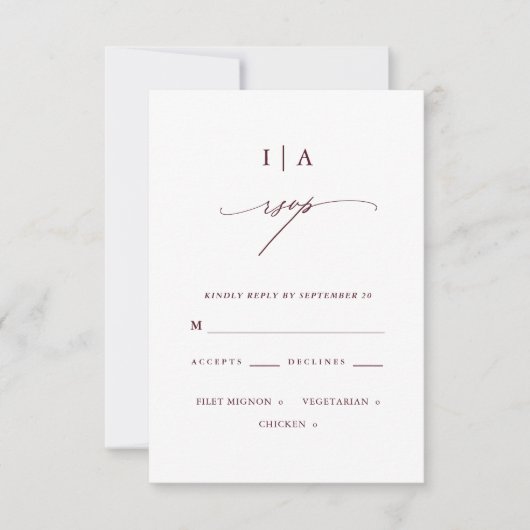 Elegant Burgundy und White Monogram Wedding Rsvp Karte (Vorderseite)