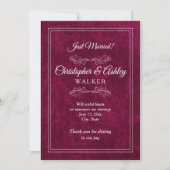 Elegant Burgundy Velvet Wedding Photo Announcement (Vorderseite)