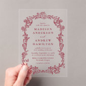 Elegant Burgundy Victorian Floral Frame Wedding Acryleinladungen (Insitu (Handheld))