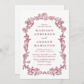 Elegant Burgundy Victorian Floral Frame Wedding Einladung (Vorne/Hinten)
