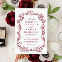 Elegant Burgundy Victorian Floral Frame Wedding