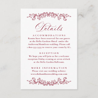 Elegant Burgundy Victorian Floral Wedding Details Begleitkarte