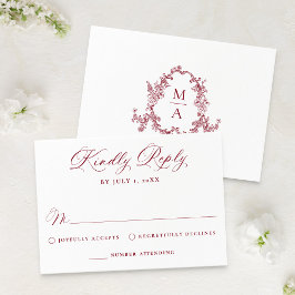 Elegant Burgundy Victorian Floral Wedding RSVP Karte