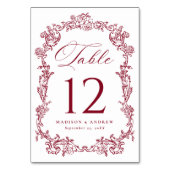 Elegant Burgundy Victorian Floral Wedding Tischnummer (Vorderseite)