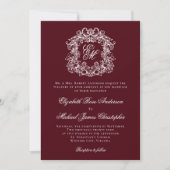 Elegant Burgundy Vintage Crest Monogram Wedding Einladung (Vorderseite)