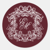 Elegant Burgundy Vintage Monogram Crest Wedding Runder Aufkleber (Vorderseite)