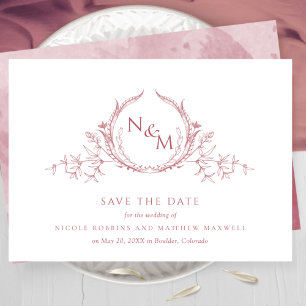 Elegant Burgundy Watercolor Monogram Wedding Save The Date
