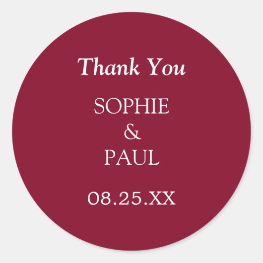 Elegant Burgundy Wedding Dankeschön Sticker (Vorderseite)