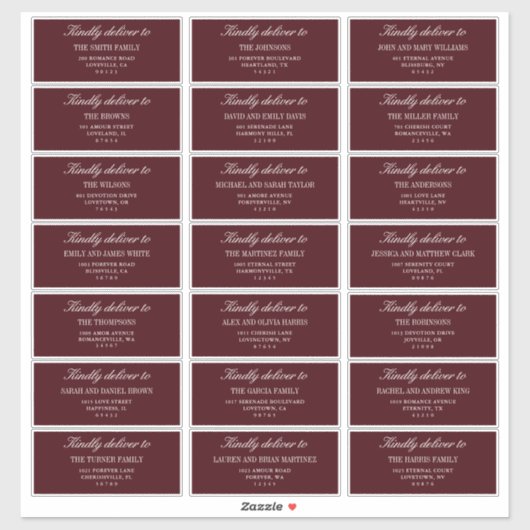 Elegant Burgundy Wedding Guest Address Labels  (Blatt)