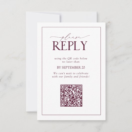 Elegant Burgundy Wedding QR Code Bitte beantworten RSVP Karte (Vorderseite)