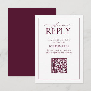 Elegant Burgundy Wedding QR Code Bitte beantworten RSVP Karte