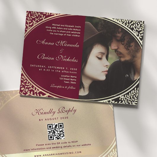 Elegant Burgundy Wedding QR Code Einladung