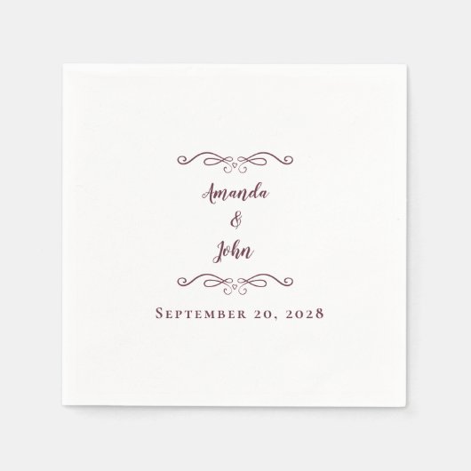 Elegant Burgundy Wedding Reception Names Date Chic Serviette (Vorderseite)
