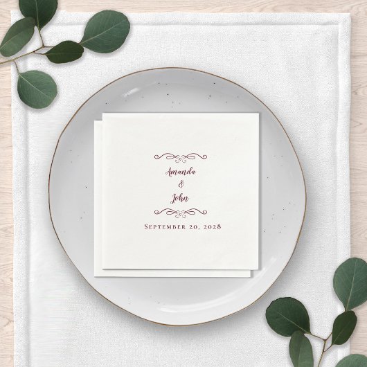 Elegant Burgundy Wedding Reception Names Date Chic Serviette
