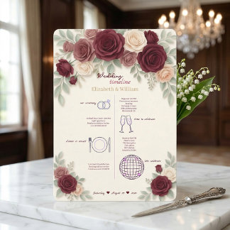 Elegant Burgundy Wedding Timeline Program Programm