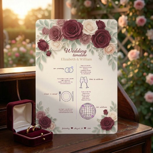 Elegant Burgundy Wedding Timeline Program Programm