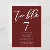 Elegant Burgundy Wedding Tischnummer Card mit Name (Vorderseite)