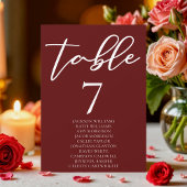 Elegant Burgundy Wedding Tischnummer Card mit Name