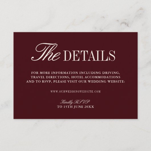Elegant Burgundy Wedding Website Enclosure Card Begleitkarte (Vorderseite)