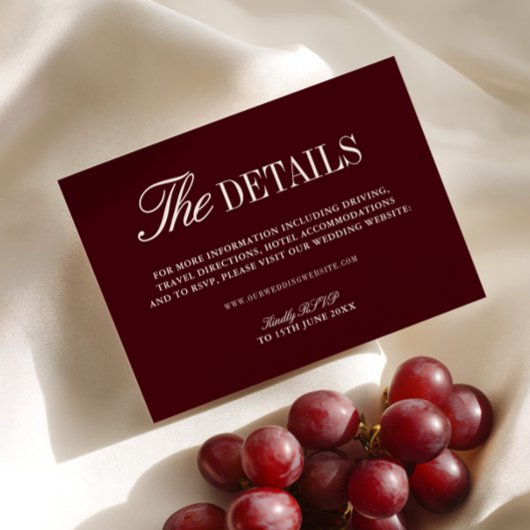 Elegant Burgundy Wedding Website Enclosure Card Begleitkarte