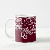 Elegant Burgundy White Lace Mit Monogramm Kaffeetasse (Links)