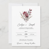 Elegant Burgundy Wildblume Boho Floral Wedding Einladung (Vorderseite)