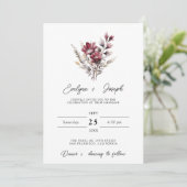 Elegant Burgundy Wildblume Boho Floral Wedding Einladung (Stehend Vorderseite)