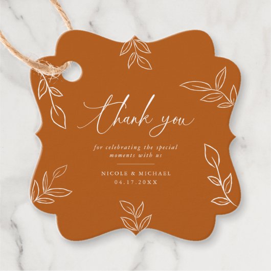 Elegant Burnt Orange Blätter Vielen Dank für Ihre  Geschenkanhänger (Vorderseite)