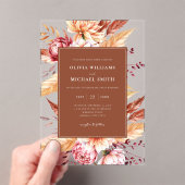 Elegant Burnt Orange Boho Chic Floral Wedding Acryleinladungen (Insitu (Handheld))