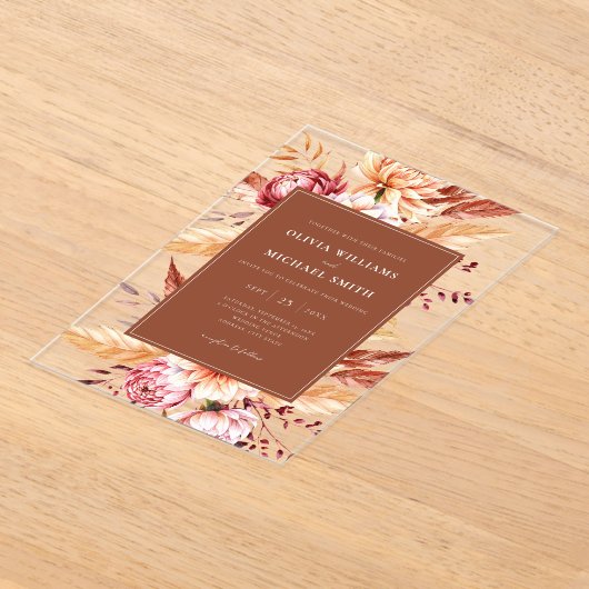 Elegant Burnt Orange Boho Chic Floral Wedding Acryleinladungen (Ablage )