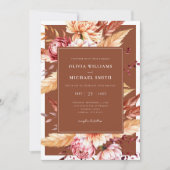 Elegant Burnt Orange Boho Chic Floral Wedding Einladung (Vorderseite)